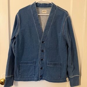 Todd Snyder Men’s Indigo French Terry Cardigan Sweatshirt in Tinted Indigo